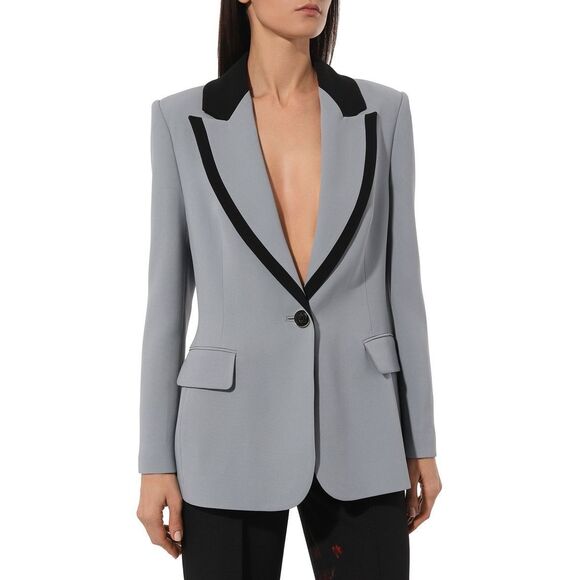 NWT Elie Saab Lapel Wool Crepe Blazer Blue Black Size FR44/US12 $2790 - Picture 1 of 15